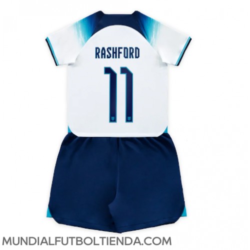 Camiseta Inglaterra Marcus Rashford #11 Primera Equipación Replica Mundial 2022 para niños mangas cortas (+ Pantalones cortos)